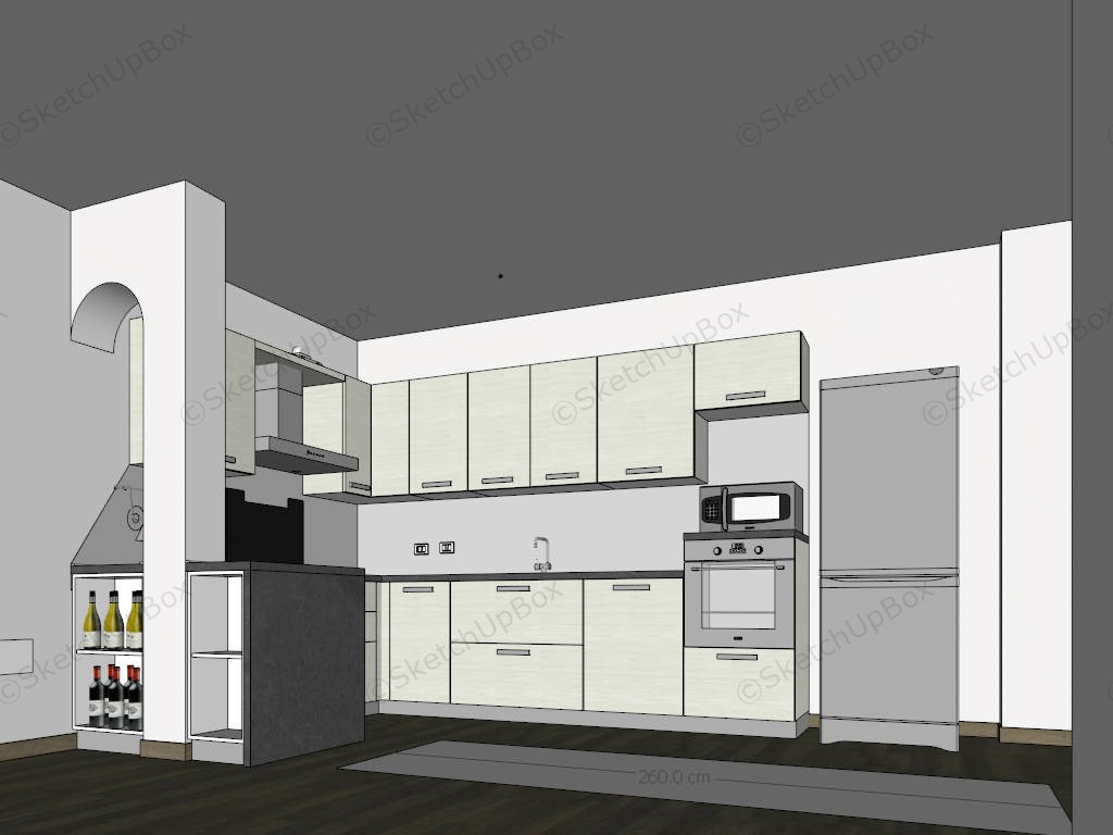 L Shape Traditional Simple Kitchen Design sketchup model preview - SketchupBox