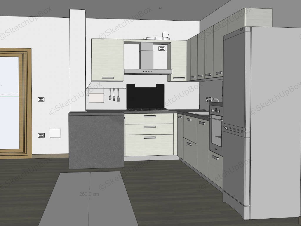 L Shape Traditional Simple Kitchen Design sketchup model preview - SketchupBox