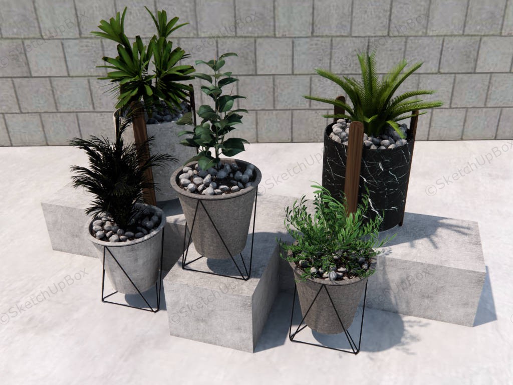 Minimalist Concrete Planter Set sketchup model preview - SketchupBox