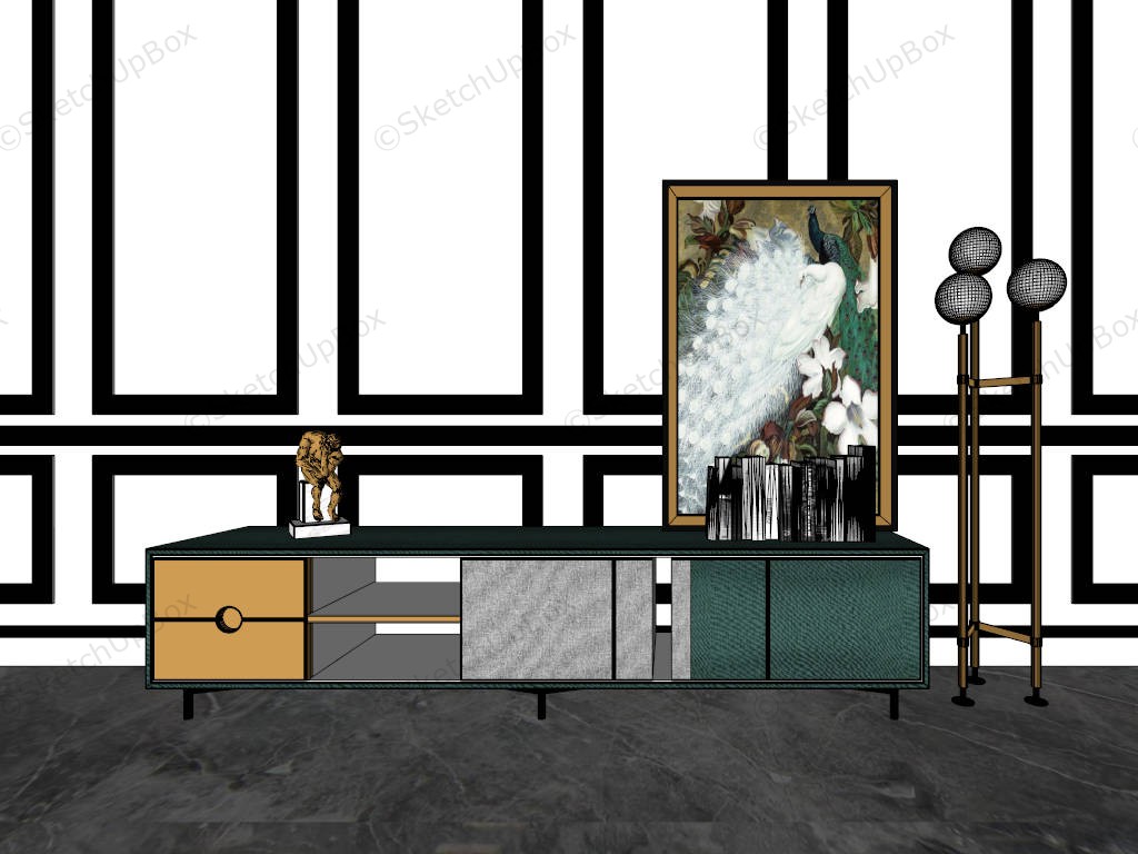 White Accent Wall Tv Stand Idea sketchup model preview - SketchupBox