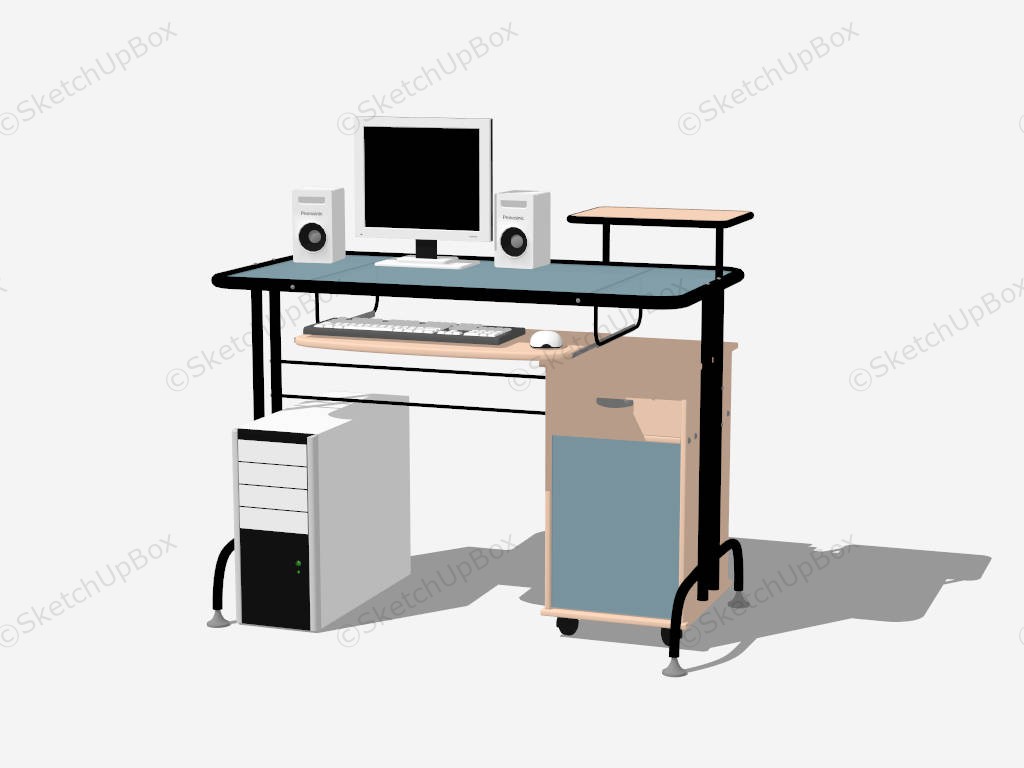 Retro Computer Desk For Home sketchup model preview - SketchupBox