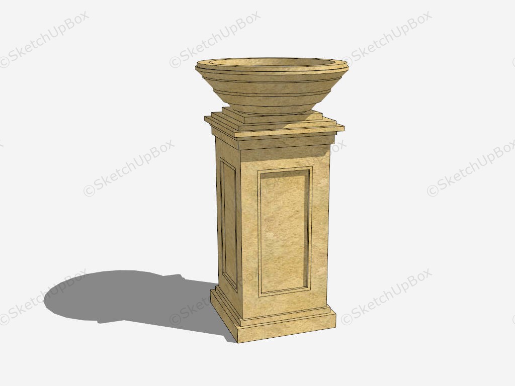 Square Limestone Cast Pedestal Planter sketchup model preview - SketchupBox