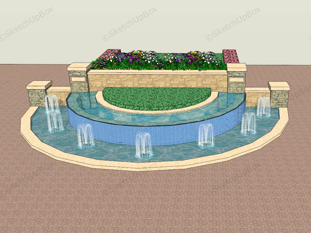 Garden Bed With Water Fountain sketchup model preview - SketchupBox