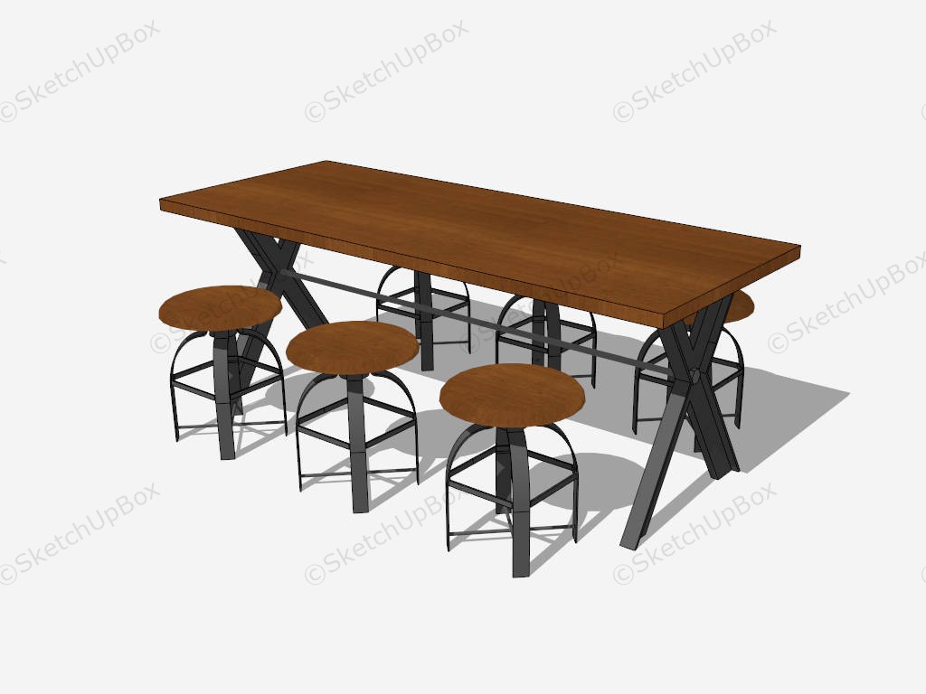 Rustic Restaurant Dining Table Set sketchup model preview - SketchupBox