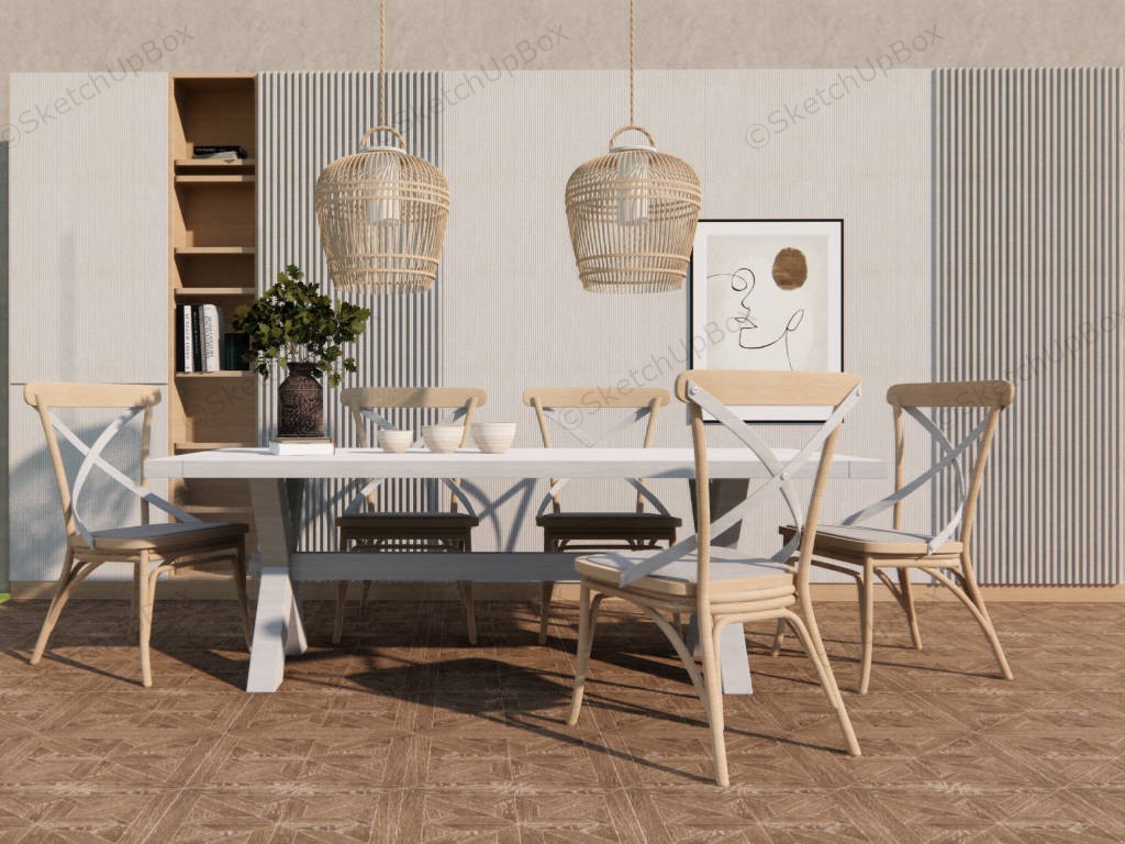 Elegant Dining Room With Accent Wall Idea sketchup model preview - SketchupBox