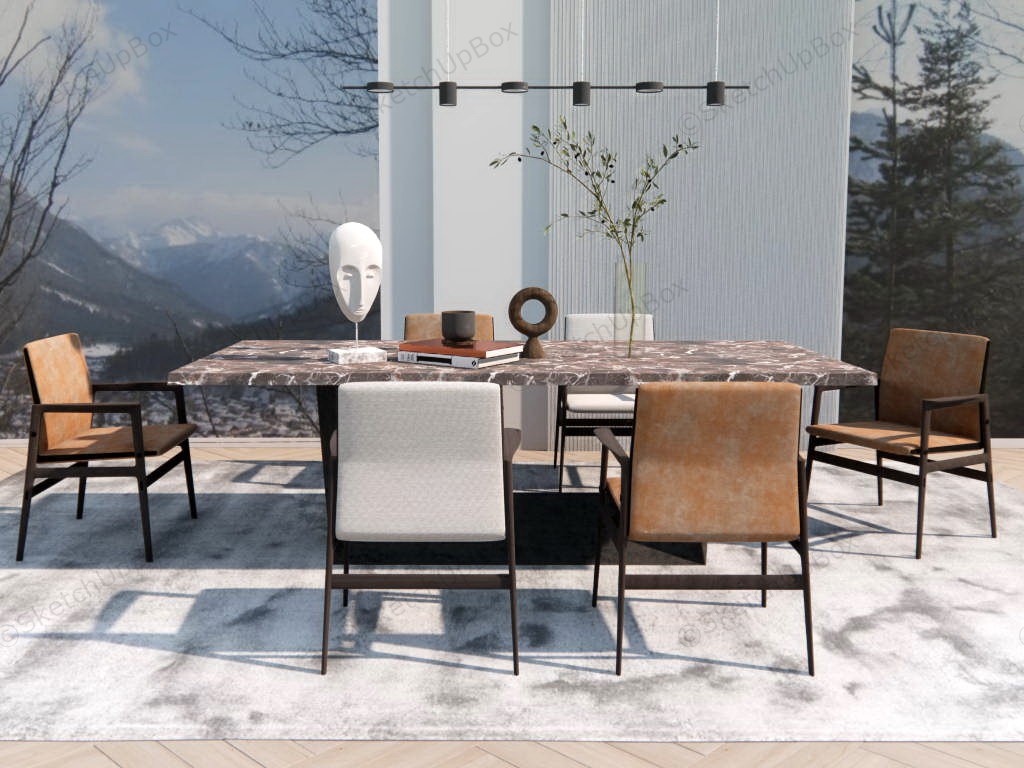 Beautiful Granite Dining Table Set sketchup model preview - SketchupBox