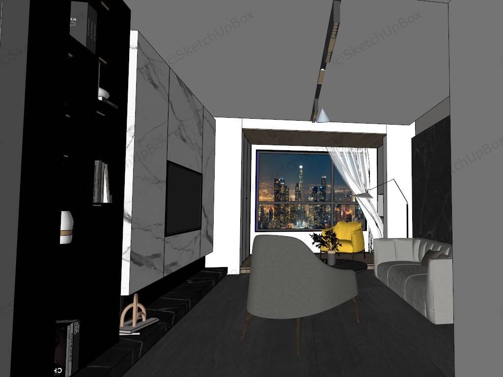 Living Room And Dining Room Interior Combo sketchup model preview - SketchupBox
