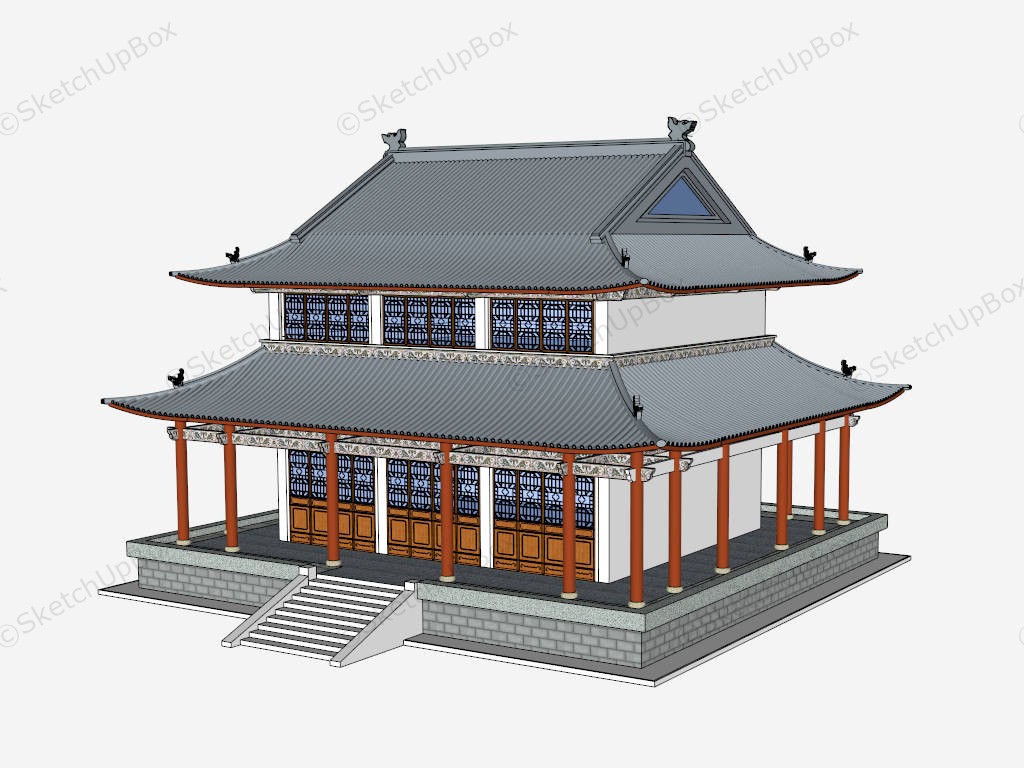 Chinese Buddha Temple sketchup model preview - SketchupBox