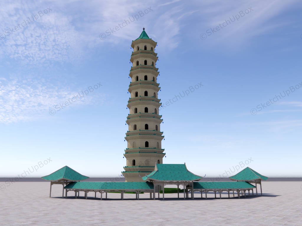 Chinese Buddha Pagoda Tower sketchup model preview - SketchupBox