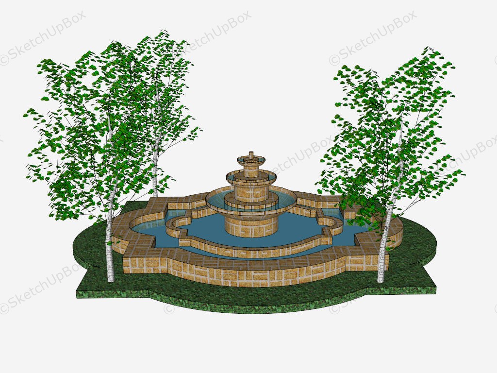 Backyard Pond And Fountain sketchup model preview - SketchupBox
