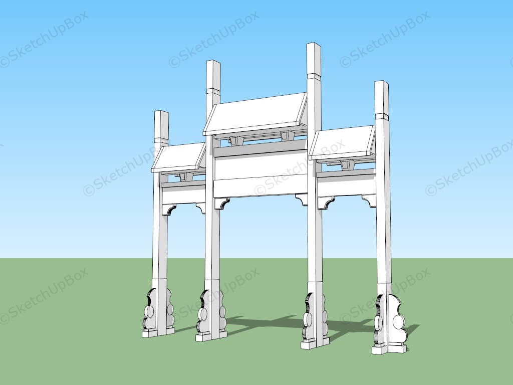 Chinese Paifang Gate sketchup model preview - SketchupBox