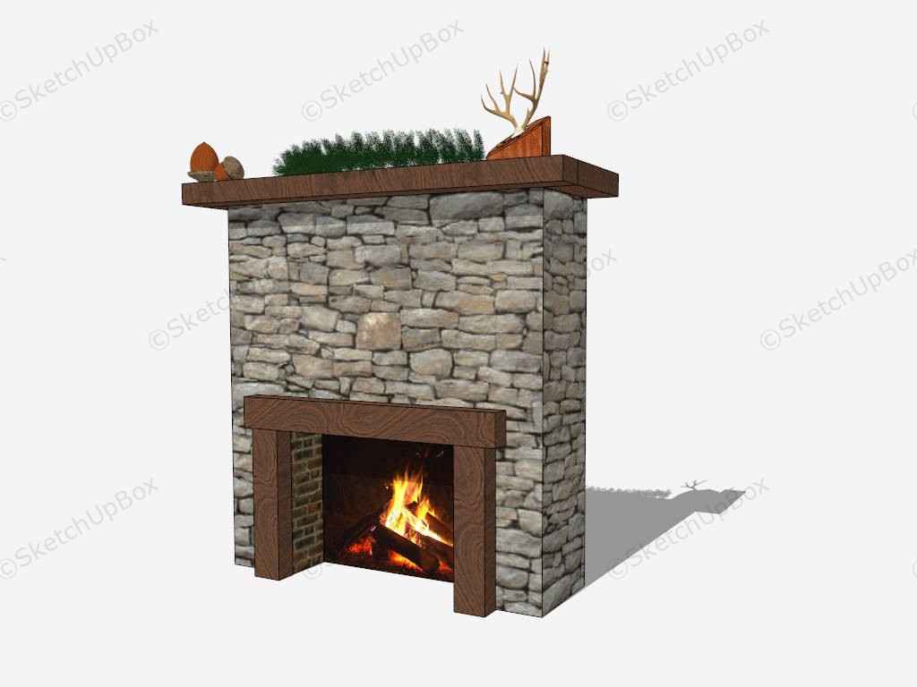 Rustic Stone Fireplace Idea sketchup model preview - SketchupBox