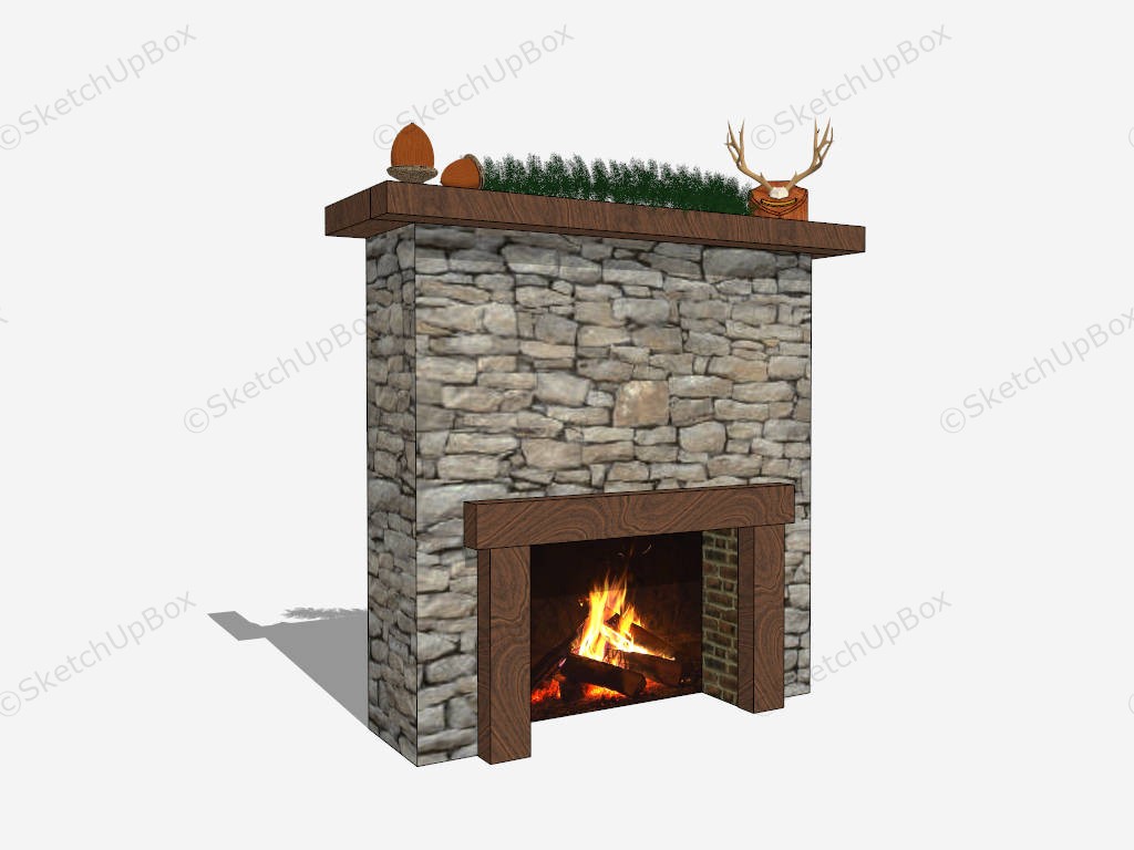Rustic Stone Fireplace Idea sketchup model preview - SketchupBox