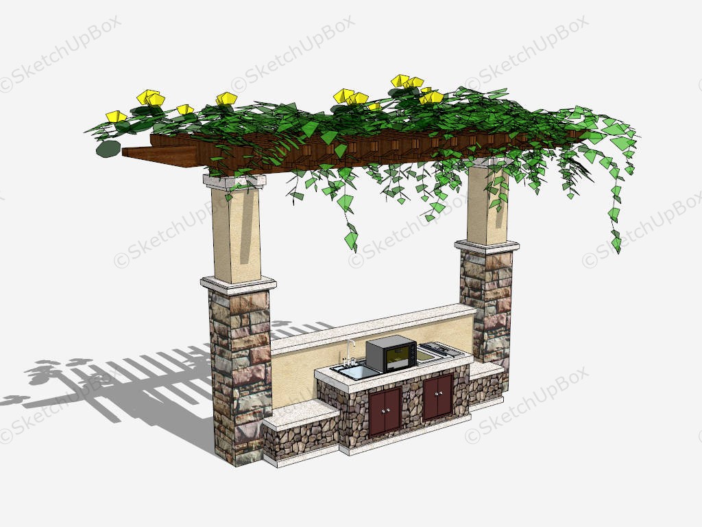 Outdoor Kitchen Pergola Idea sketchup model preview - SketchupBox