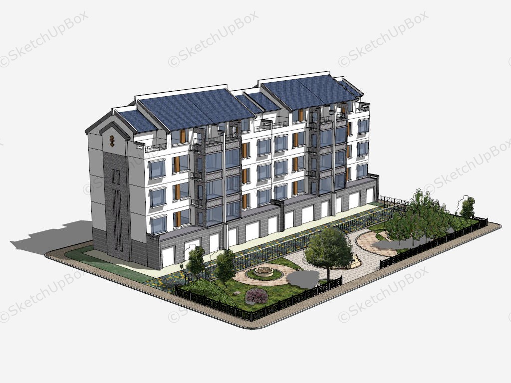 Row Apartment Block Design sketchup model preview - SketchupBox