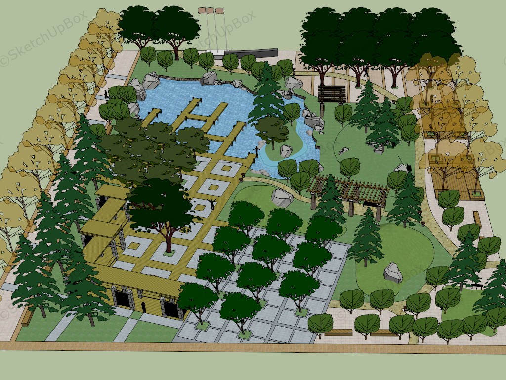 Pocket Park Design Plan sketchup model preview - SketchupBox