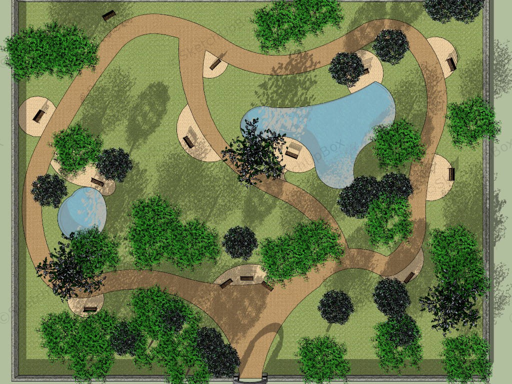 Small Pocket Park Design sketchup model preview - SketchupBox