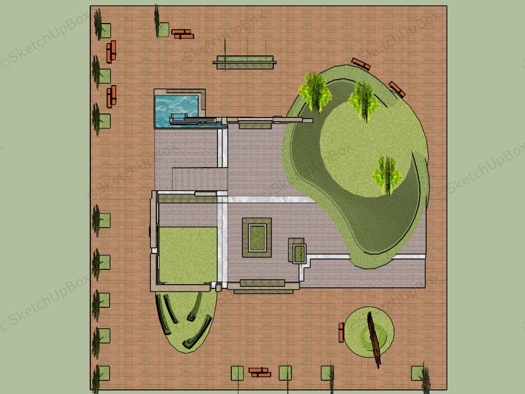 Green Urban Plaza sketchup model preview - SketchupBox