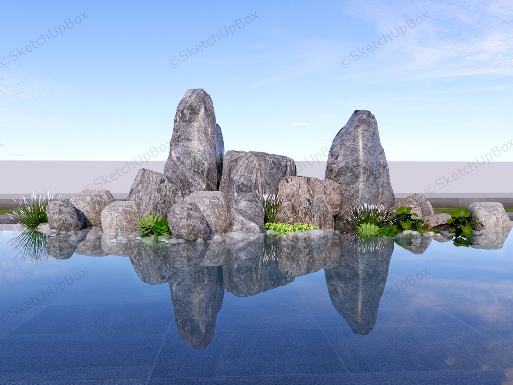 Oriental Rock Garden With Pond Landscaping Ideas sketchup model preview - SketchupBox