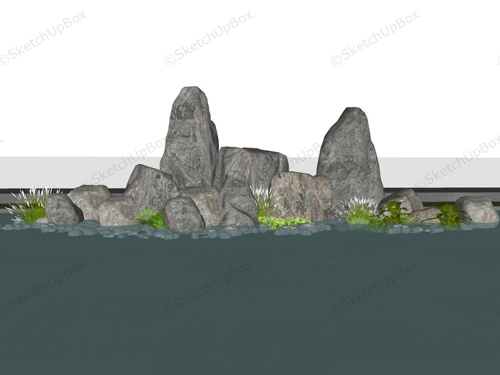 Oriental Rock Garden With Pond Landscaping Ideas sketchup model preview - SketchupBox