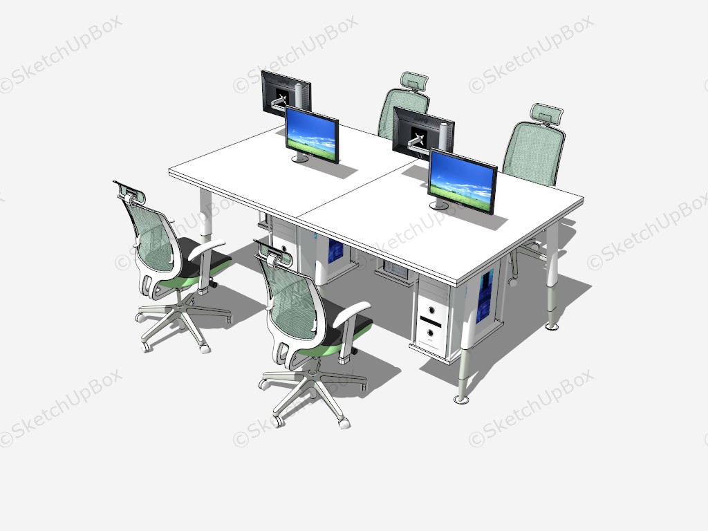 4 Seater Office Workstation sketchup model preview - SketchupBox