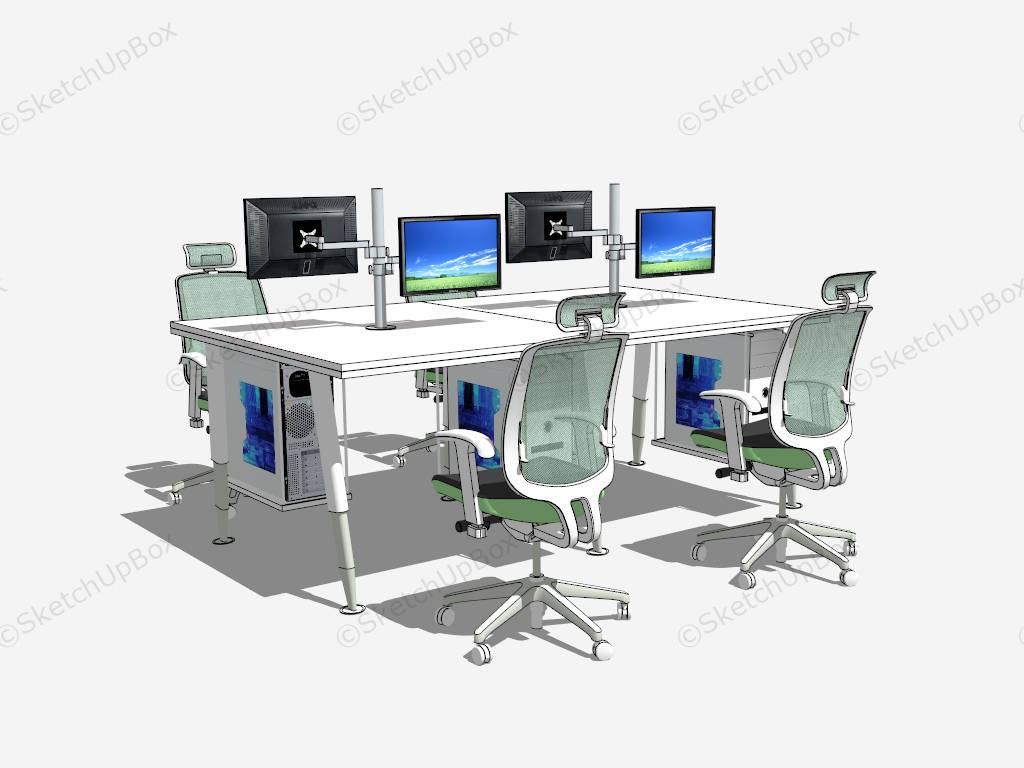 4 Seater Office Workstation sketchup model preview - SketchupBox
