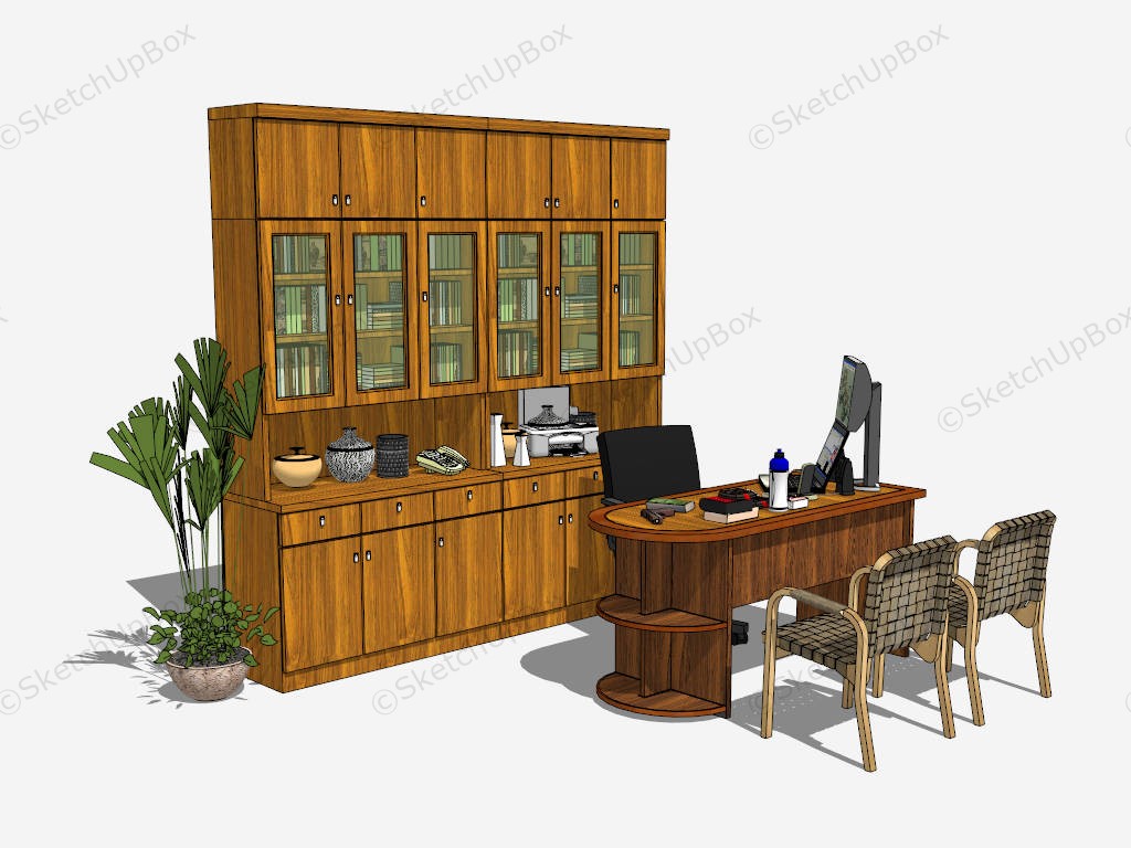 Vintage Home Office Desk & Bookcase sketchup model preview - SketchupBox