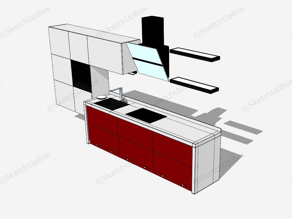 Red And White Kitchen Cabinets sketchup model preview - SketchupBox