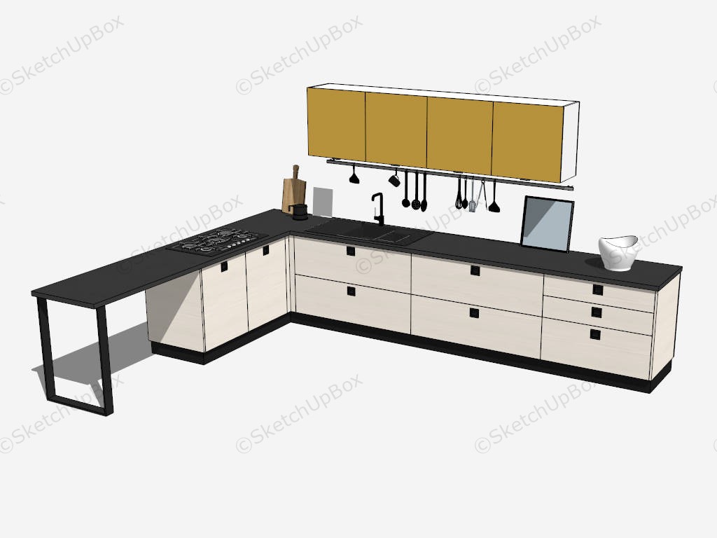 L Shaped Kitchen Cabinets With Breakfast Bar sketchup model preview - SketchupBox
