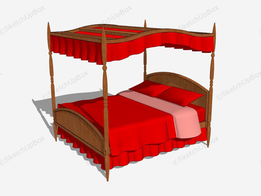 Red Canopy Bed sketchup model preview - SketchupBox