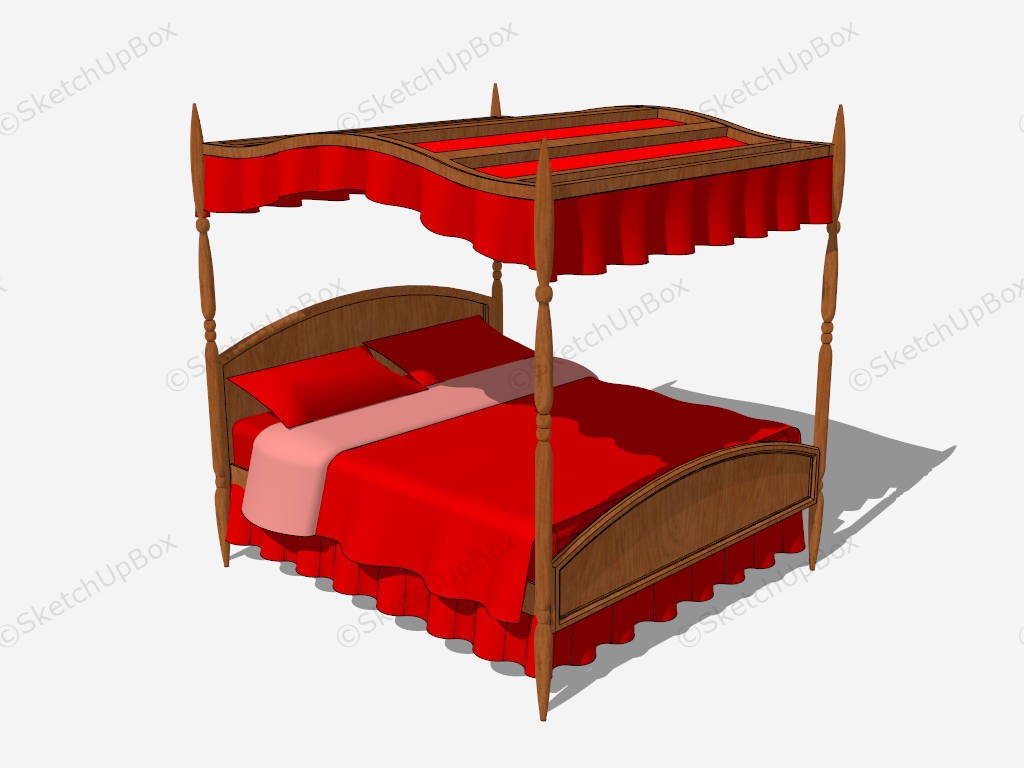 Red Canopy Bed sketchup model preview - SketchupBox