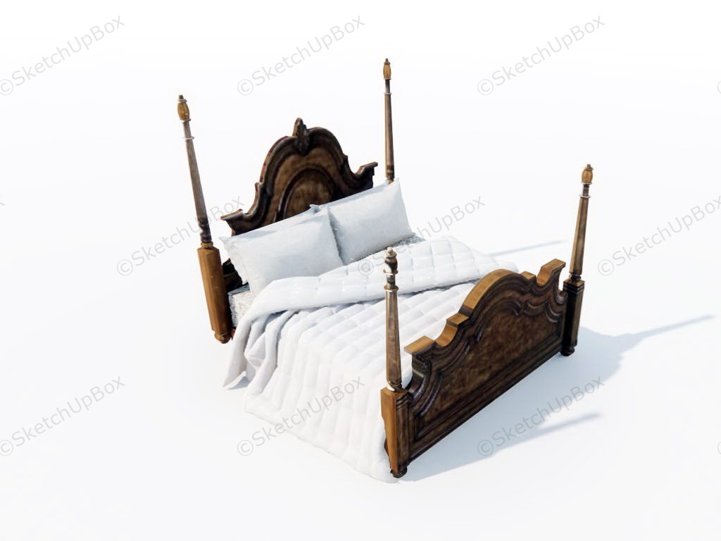 Antique Four Poster Bed sketchup model preview - SketchupBox