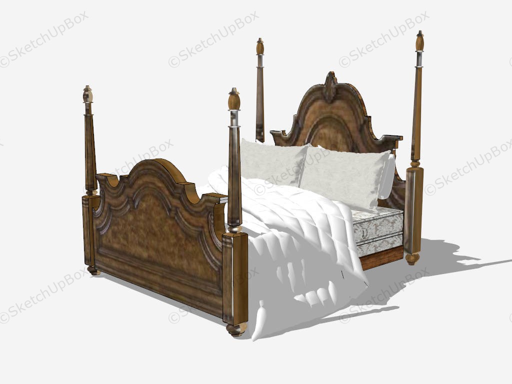 Antique Four Poster Bed sketchup model preview - SketchupBox