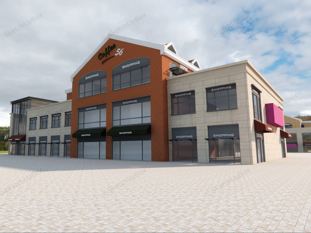 Small Town Commercial Center sketchup model preview - SketchupBox