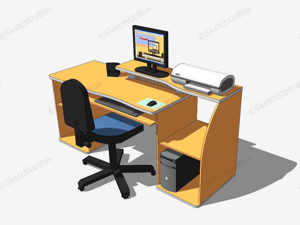 Orange Office Computer Desk And Chair sketchup model preview - SketchupBox
