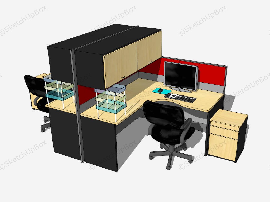 Office Workstation Desk With Hutch sketchup model preview - SketchupBox