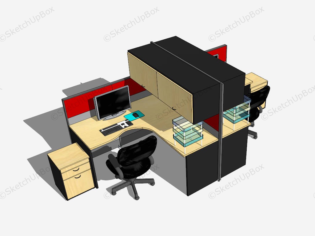 Office Workstation Desk With Hutch sketchup model preview - SketchupBox