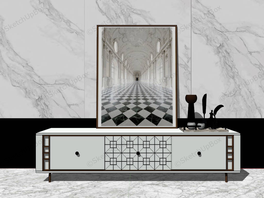 White Console Cabient Marble Wall sketchup model preview - SketchupBox