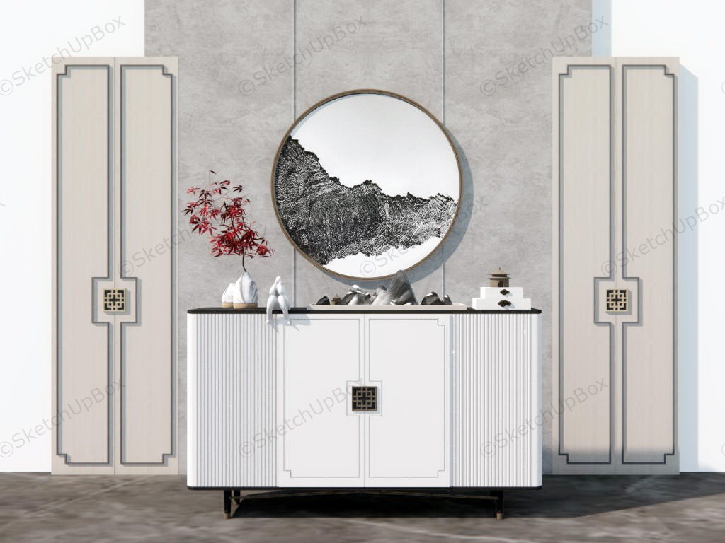 Chinese Style Accent Wall Console Table Decorating sketchup model preview - SketchupBox