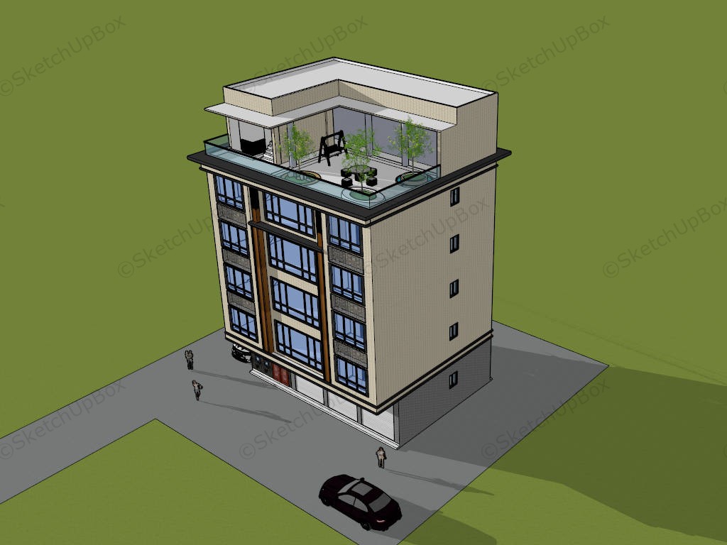 5 Storey House Design With Roof Garden sketchup model preview - SketchupBox