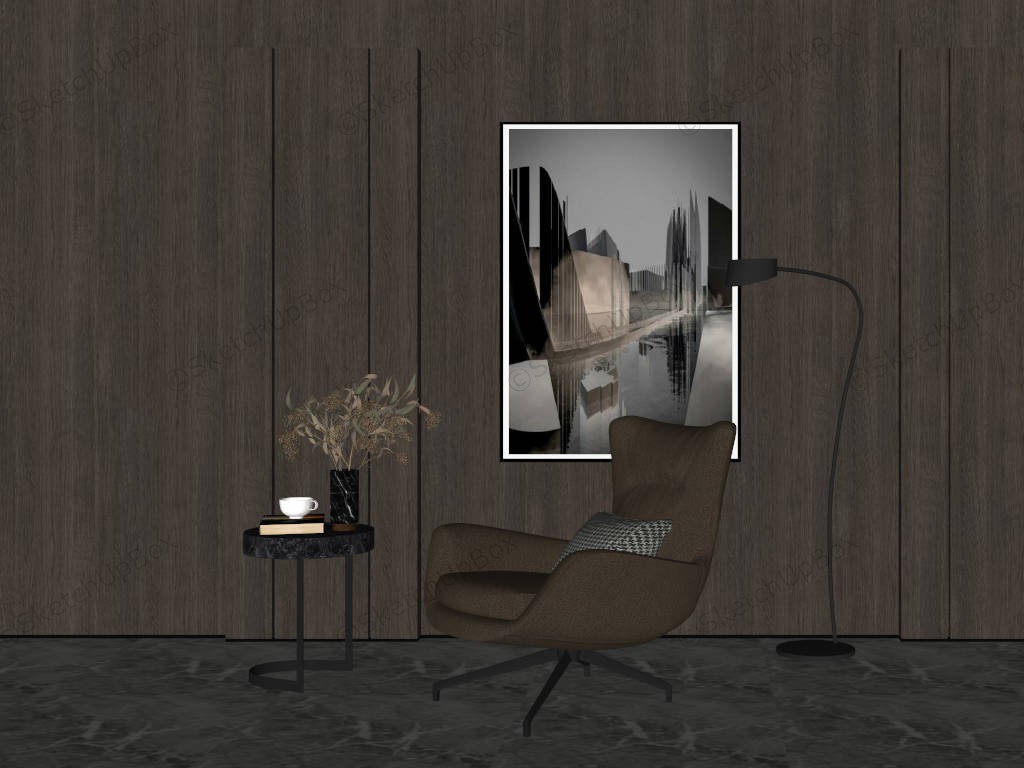 Accent Chair Side Table And Floor Lamp sketchup model preview - SketchupBox