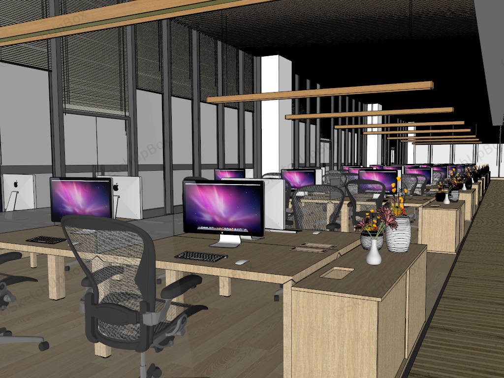 Modern Office Interior Design Workspace sketchup model preview - SketchupBox