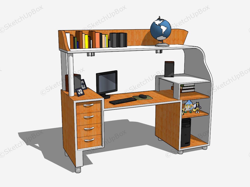 Kids Computer Desk With Hutch sketchup model preview - SketchupBox