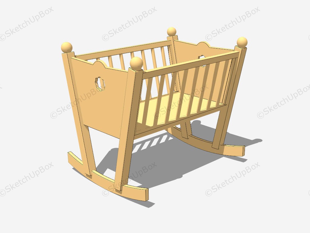 Wood Rocking Baby Cradle sketchup model preview - SketchupBox