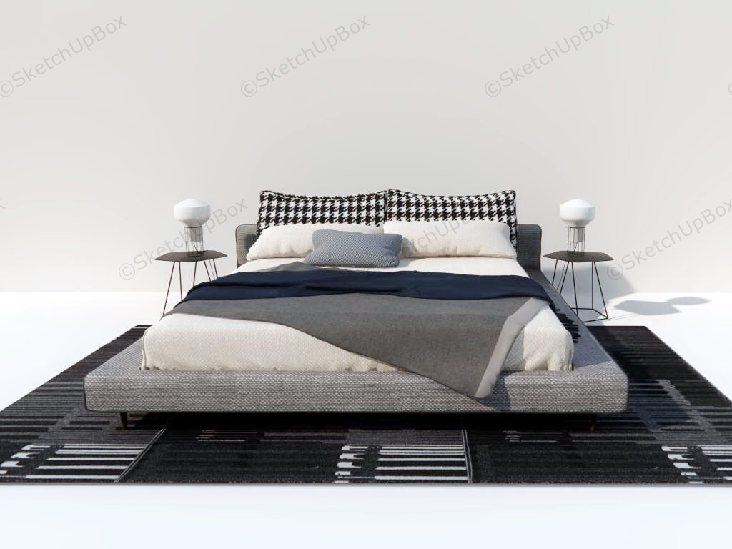 Modern Platform Bed With Nightstands sketchup model preview - SketchupBox