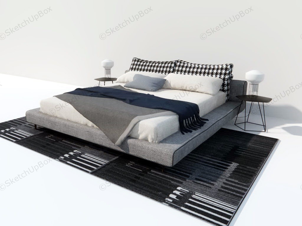 Modern Platform Bed With Nightstands sketchup model preview - SketchupBox