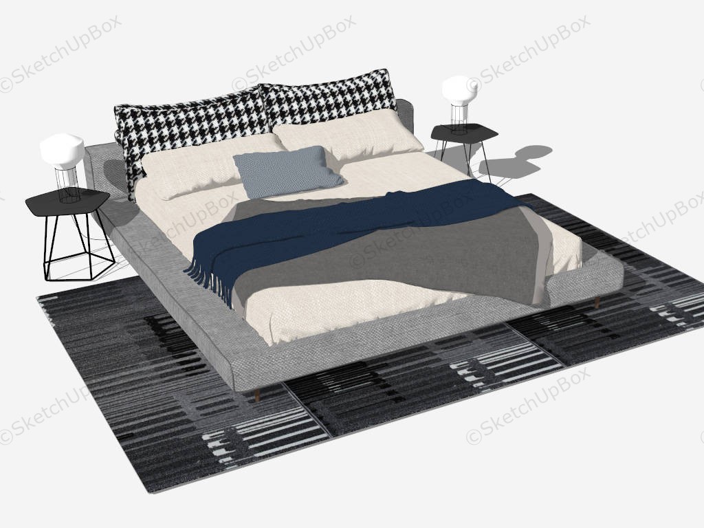 Modern Platform Bed With Nightstands sketchup model preview - SketchupBox