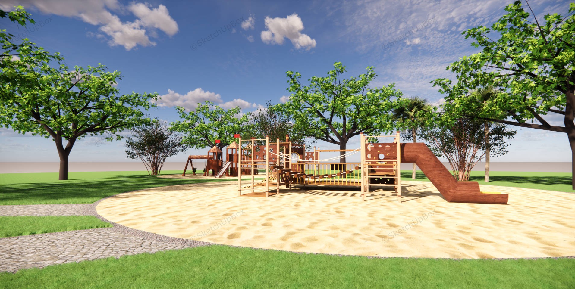Wooden Outdoor Playset For Backyard sketchup model preview - SketchupBox