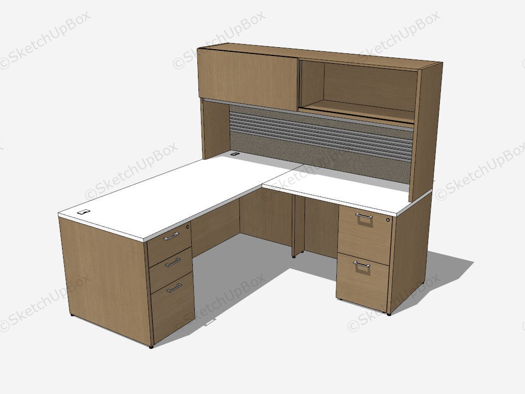 L Shaped Office Desk With Hutch sketchup model preview - SketchupBox