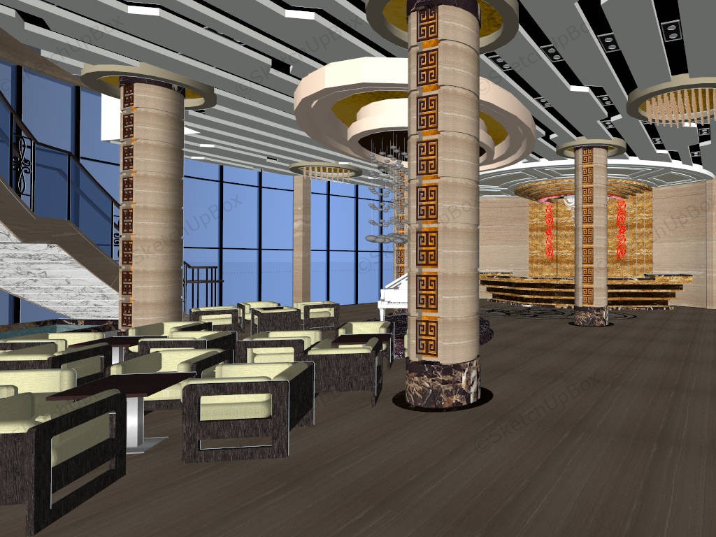 Oriental Style Hotel Lobby Ideas sketchup model preview - SketchupBox